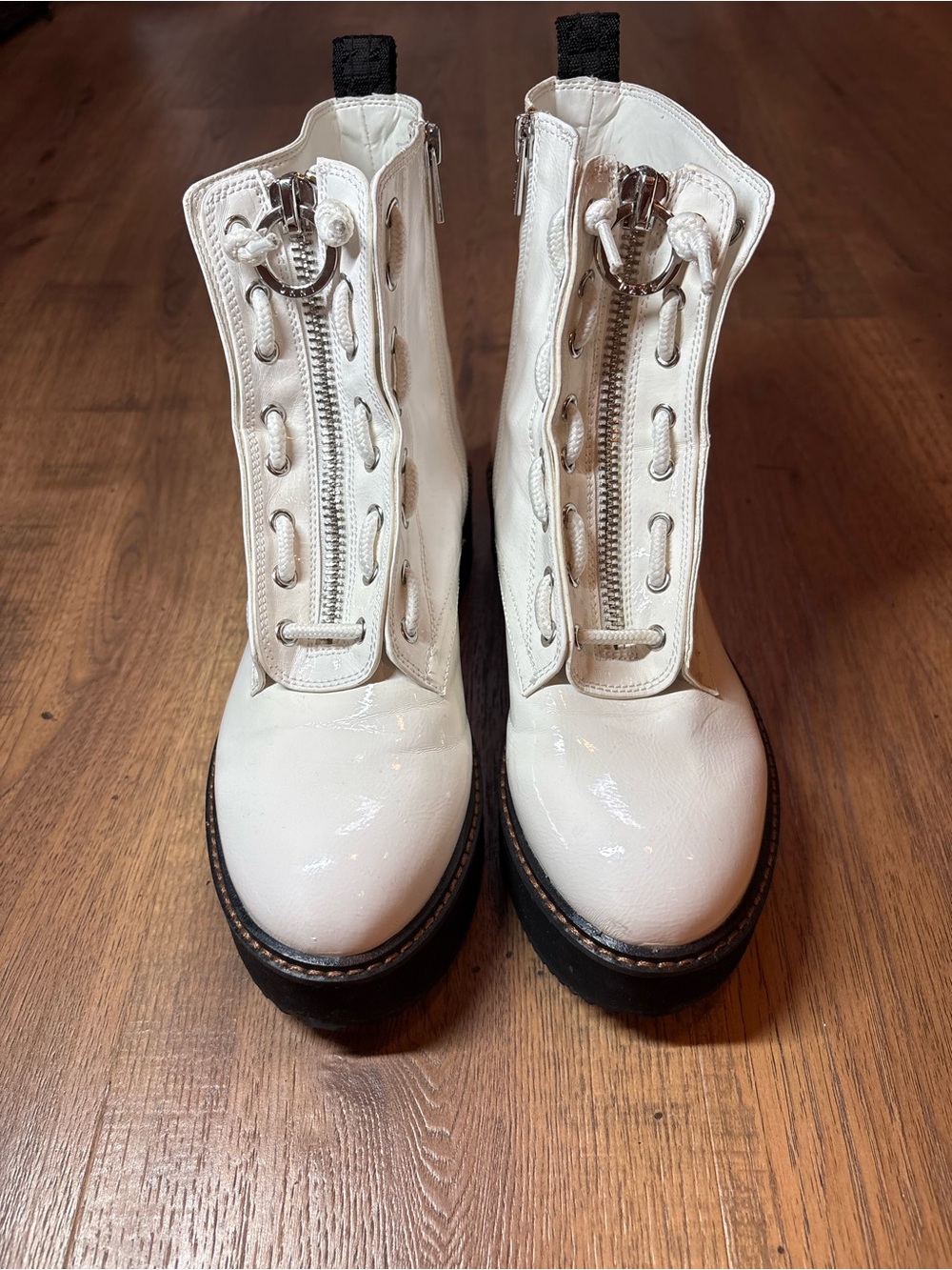 DKNY Women’s Rhi Closed Toe Ankle Combat Boots, White